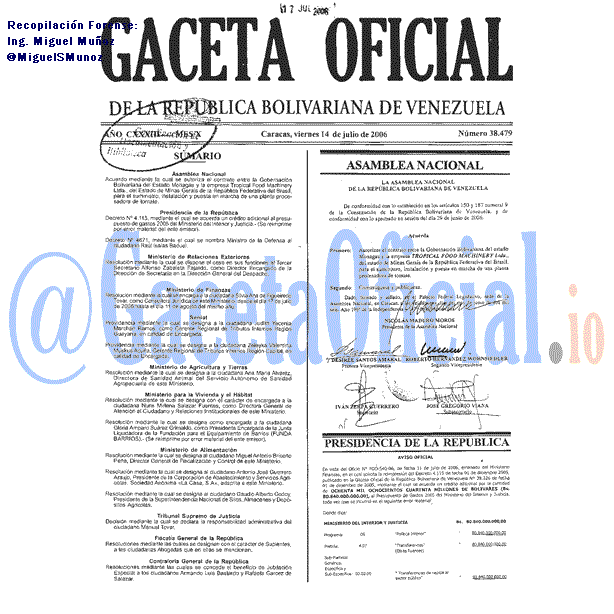 Gaceta Oficial 38479 del 14 Julio 2006