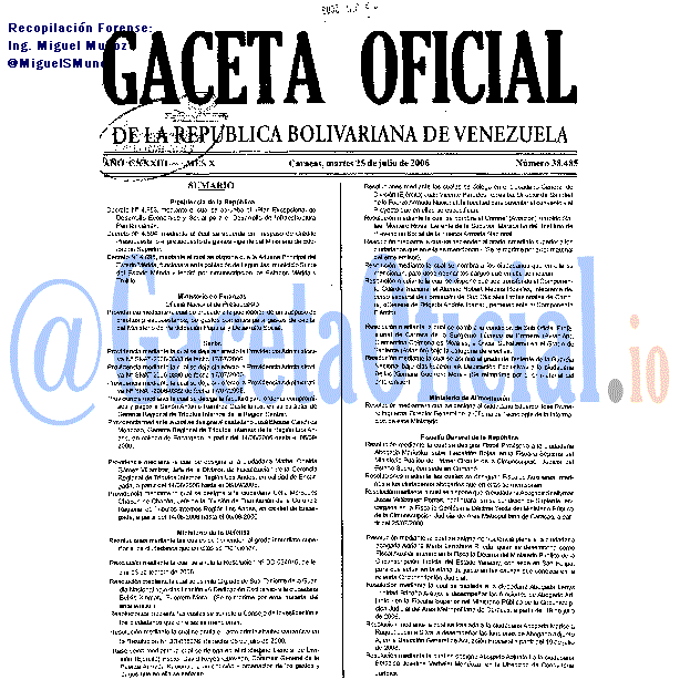 Gaceta Oficial 38485 del 25 Julio 2006