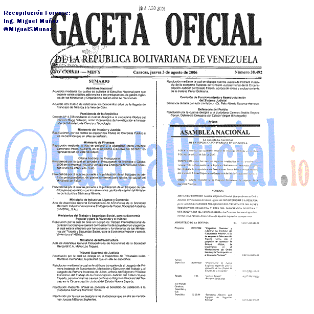Gaceta Oficial 38492 del 3 Agosto 2006