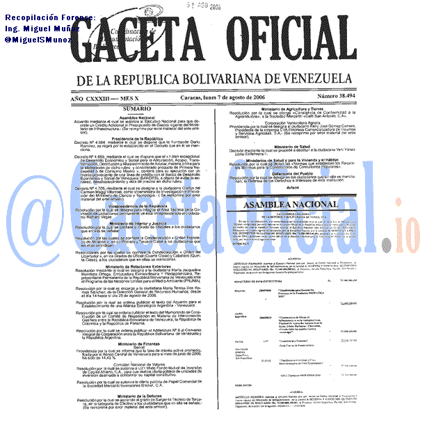 Gaceta Oficial 38494 del 7 Agosto 2006