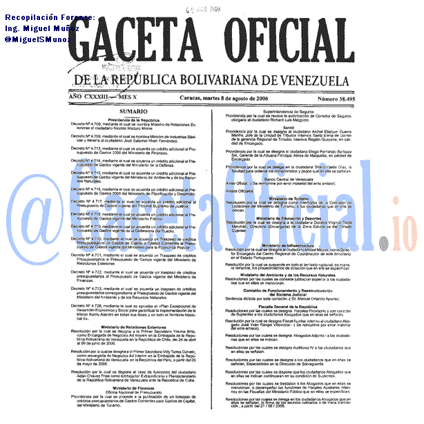 Gaceta Oficial 38495 del 8 Agosto 2006