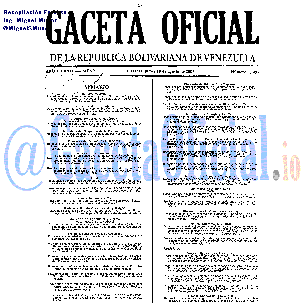 Gaceta Oficial 38497 del 10 Agosto 2006