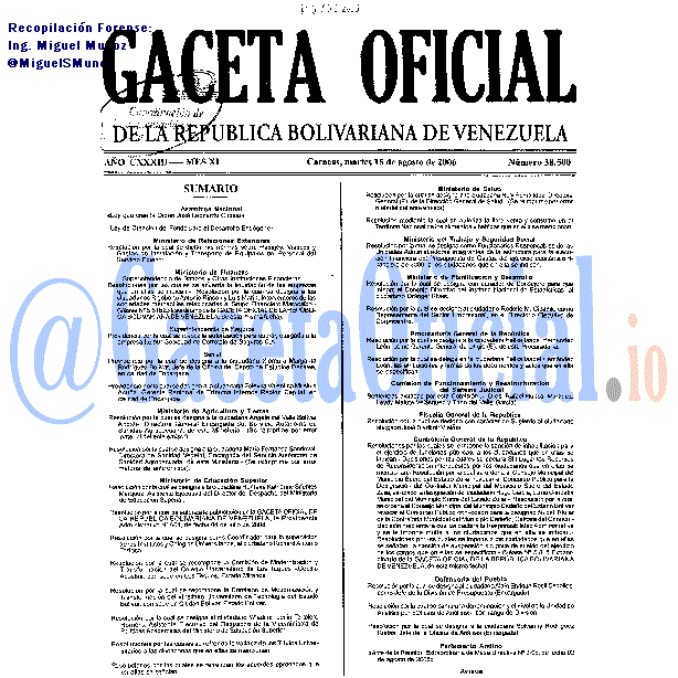 Gaceta Oficial 38500 del 15 Agosto 2006