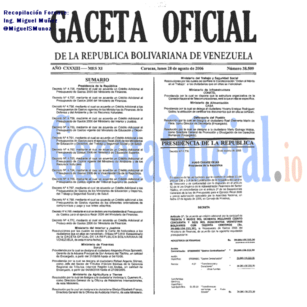 Gaceta Oficial 38509 del 28 Agosto 2006
