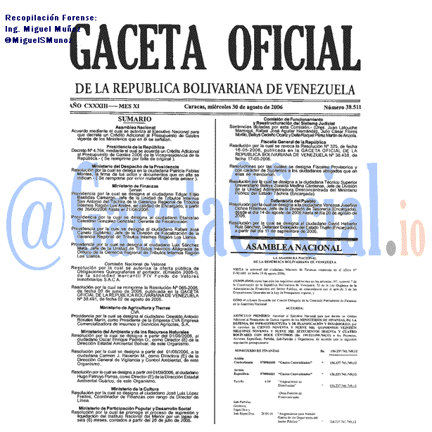 Gaceta Oficial 38511 del 30 Agosto 2006