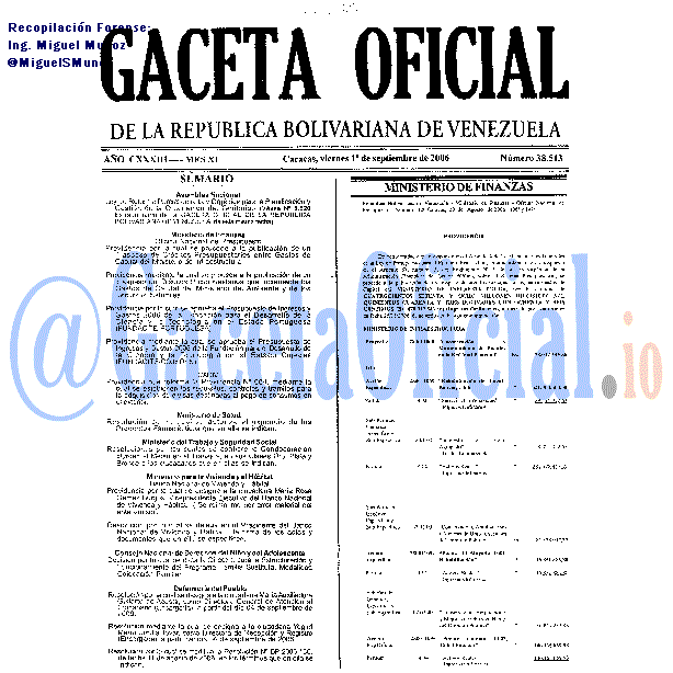 Gaceta Oficial 38513 del 1 Septiembre 2006