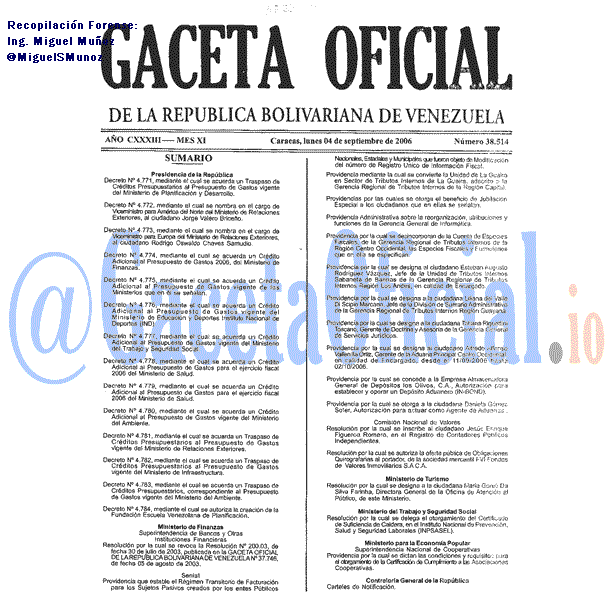 Gaceta Oficial 38514 del 4 Septiembre 2006