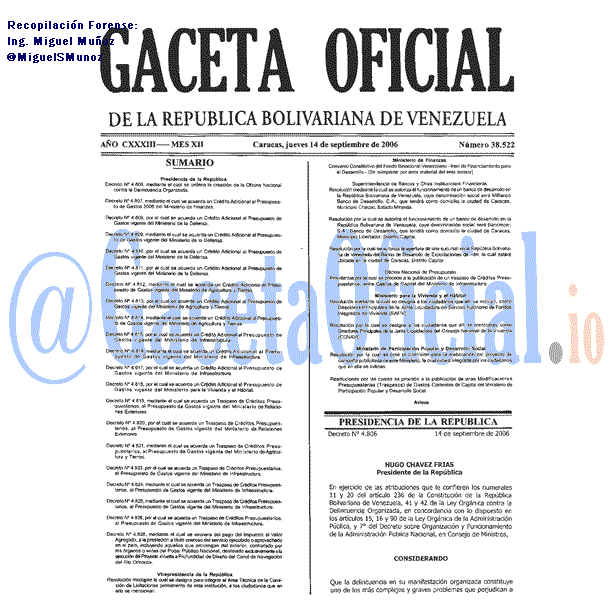 Gaceta Oficial 38522 del 14 Septiembre 2006