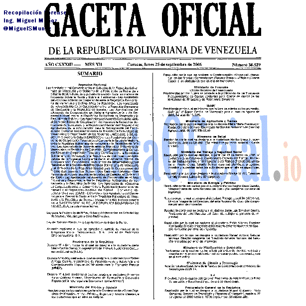 Gaceta Oficial 38529 del 25 Septiembre 2006
