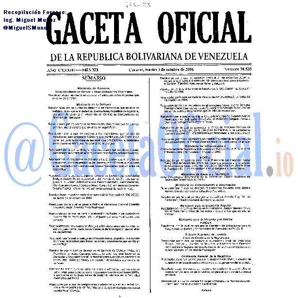 Gaceta Oficial 38535 del 3 Octubre 2006