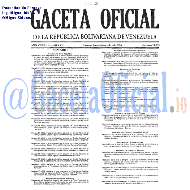 Gaceta Oficial 38539 del 9 Octubre 2006