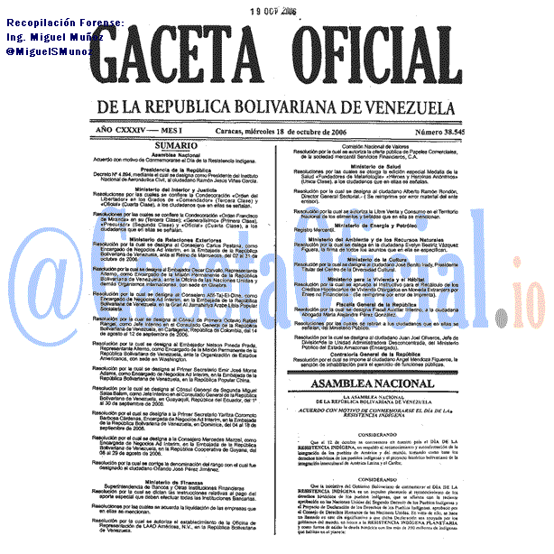 Gaceta Oficial 38545 del 18 Octubre 2006