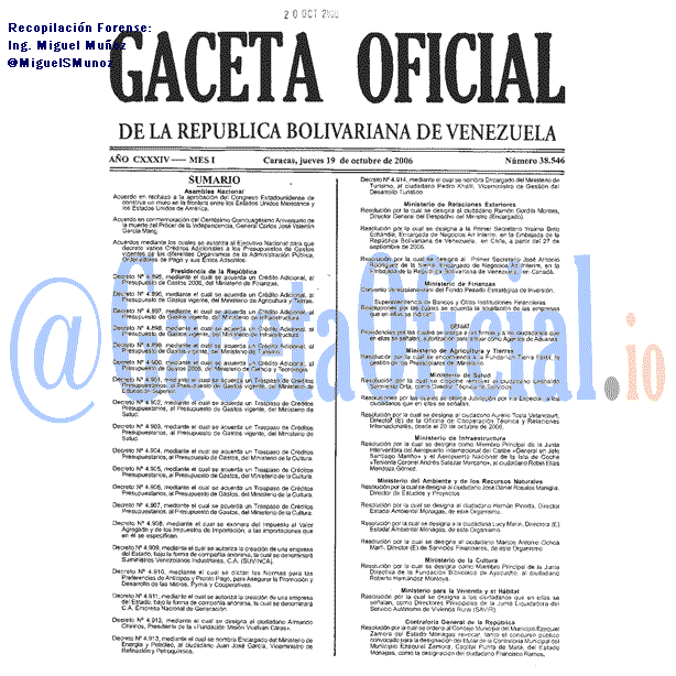 Gaceta Oficial 38546 del 19 Octubre 2006