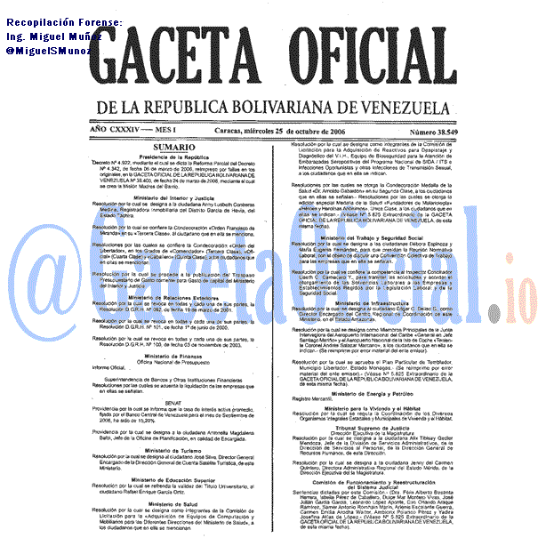 Gaceta Oficial 38549 del 25 Octubre 2006