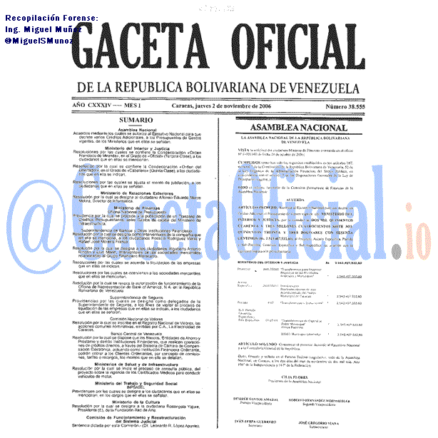 Gaceta Oficial 38555 del 2 Noviembre 2006