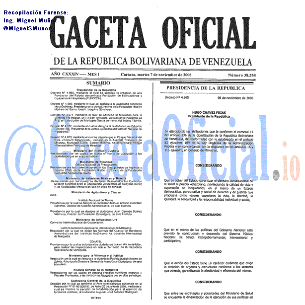 Gaceta Oficial 38558 del 7 Noviembre 2006