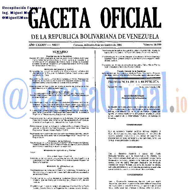 Gaceta Oficial 38559 del 8 Noviembre 2006