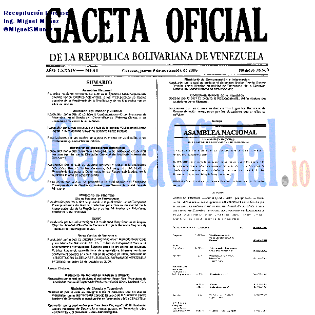 Gaceta Oficial 38560 del 9 Noviembre 2006