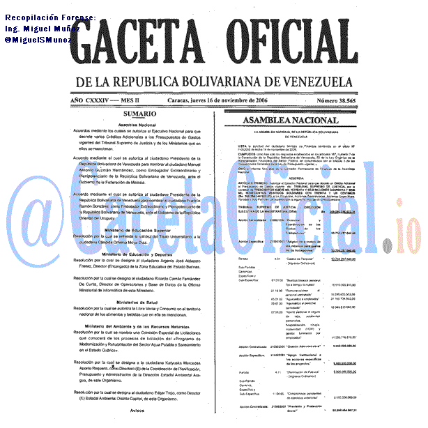 Gaceta Oficial 38565 del 16 Noviembre 2006