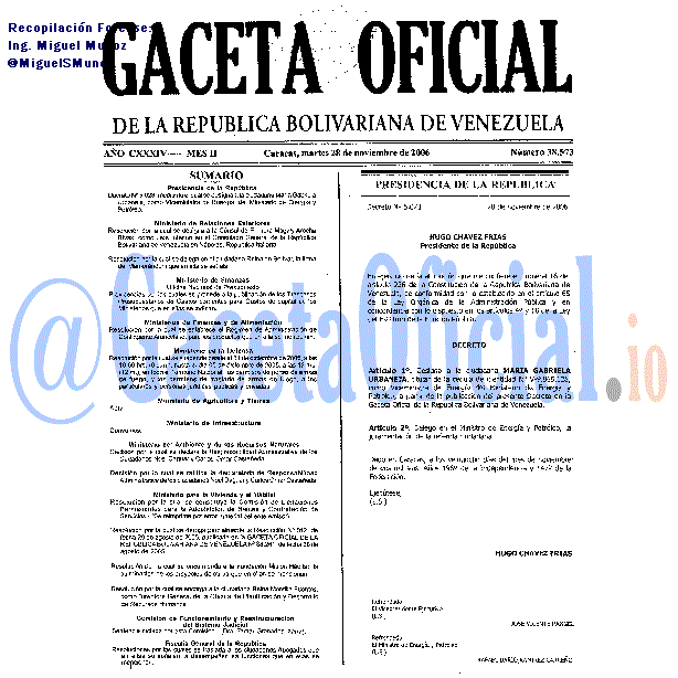 Gaceta Oficial 38573 del 28 Noviembre 2006