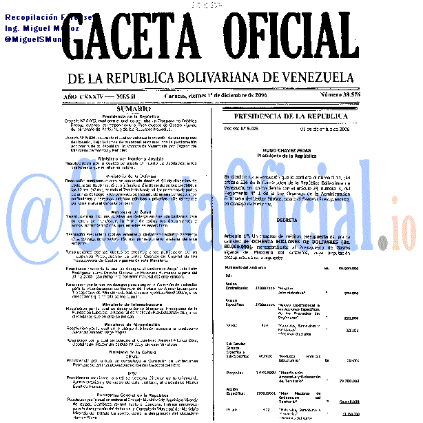 Gaceta Oficial 38576 del 1 Diciembre 2006
