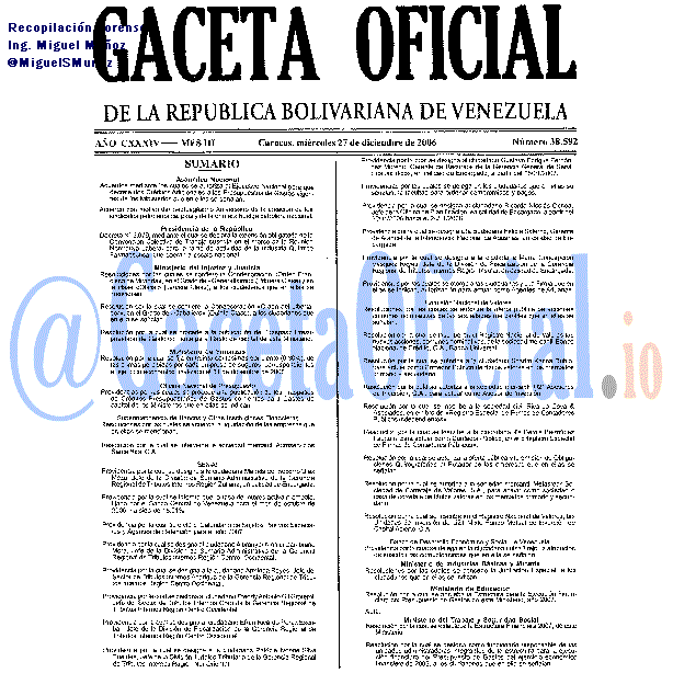 Gaceta Oficial 38592 del 27 Diciembre 2006