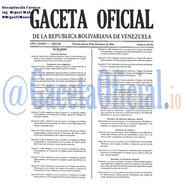 Gaceta Oficial 38593 del 28 Diciembre 2006