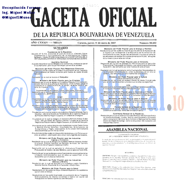 Gaceta Oficial 38602 del 11 Enero 2007