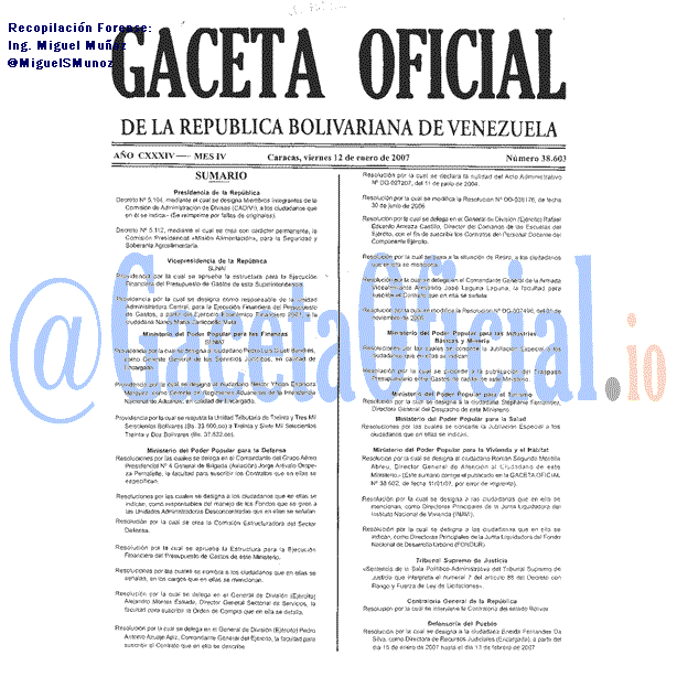 Gaceta Oficial 38603 del 12 Enero 2007
