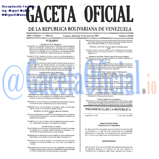 Gaceta Oficial 38606 del 17 Enero 2007