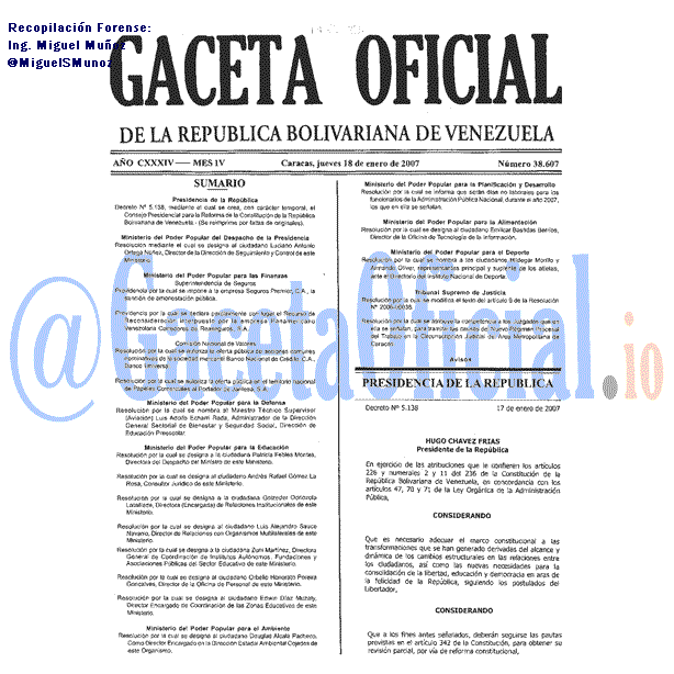 Gaceta Oficial 38607 del 18 Enero 2007