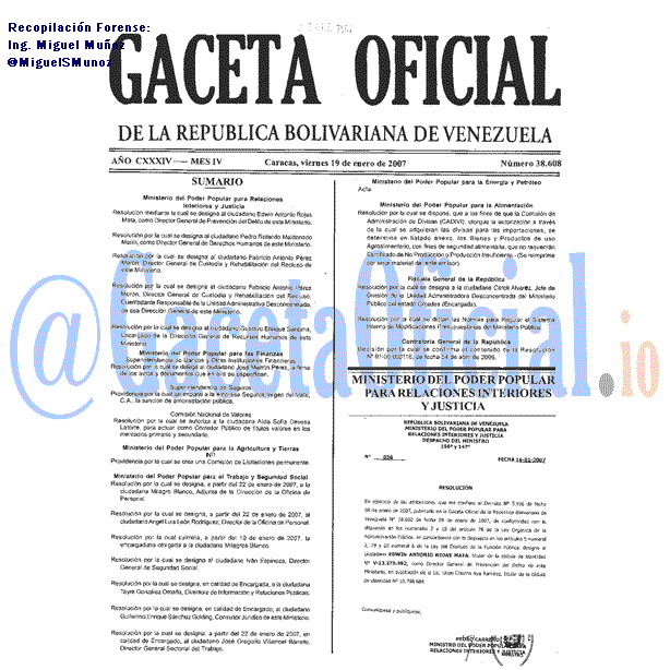 Gaceta Oficial 38608 del 19 Enero 2007