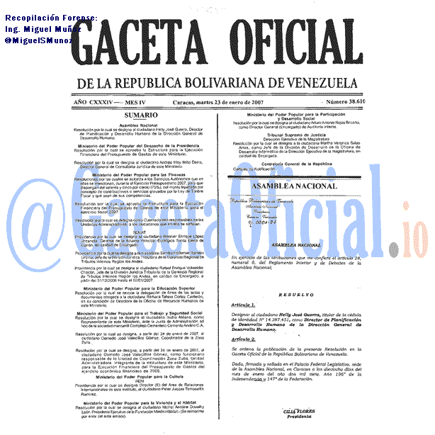 Gaceta Oficial 38610 del 23 Enero 2007