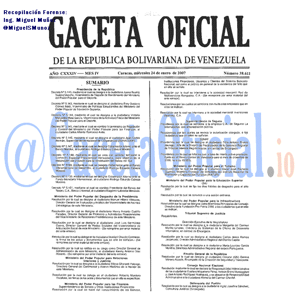 Gaceta Oficial 38611 del 24 Enero 2007