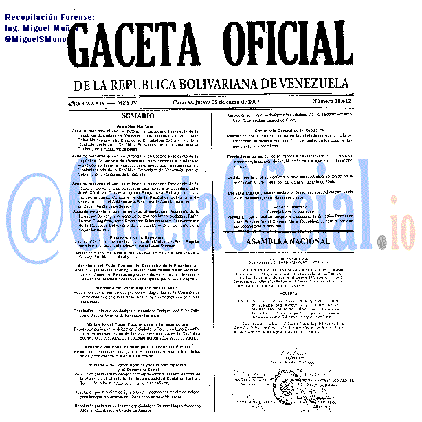 Gaceta Oficial 38612 del 25 Enero 2007