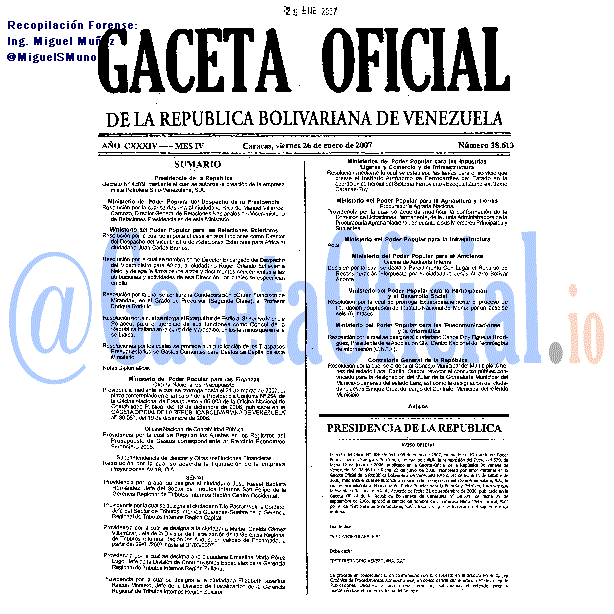 Gaceta Oficial 38613 del 26 Enero 2007