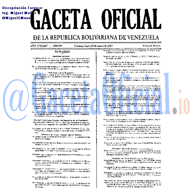 Gaceta Oficial 38614 del 29 Enero 2007