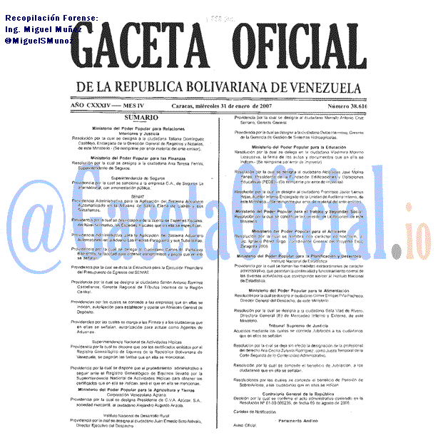 Gaceta Oficial 38616 del 31 Enero 2007