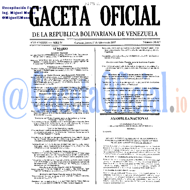 Gaceta Oficial 38617 del 1 Febrero 2007