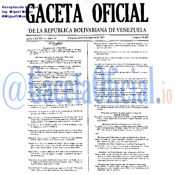 Gaceta Oficial 38619 del 5 Febrero 2007