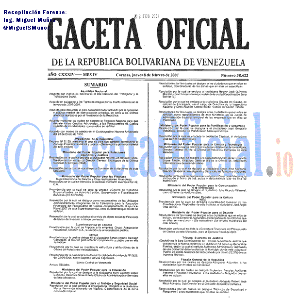 Gaceta Oficial 38622 del 8 Febrero 2007