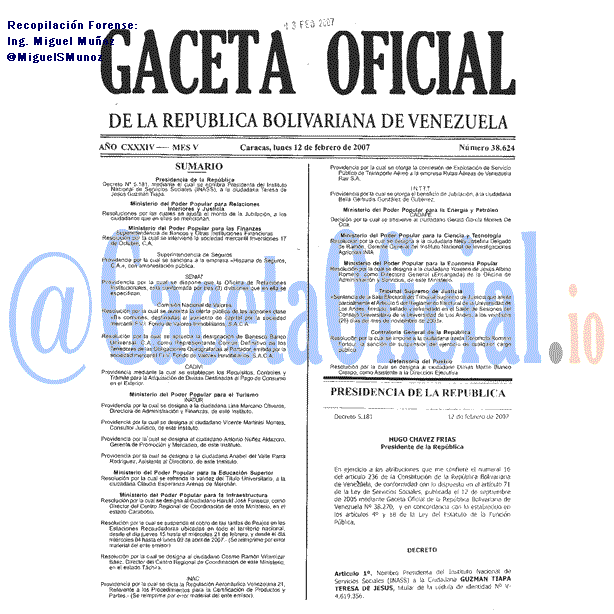 Gaceta Oficial 38624 del 12 Febrero 2007