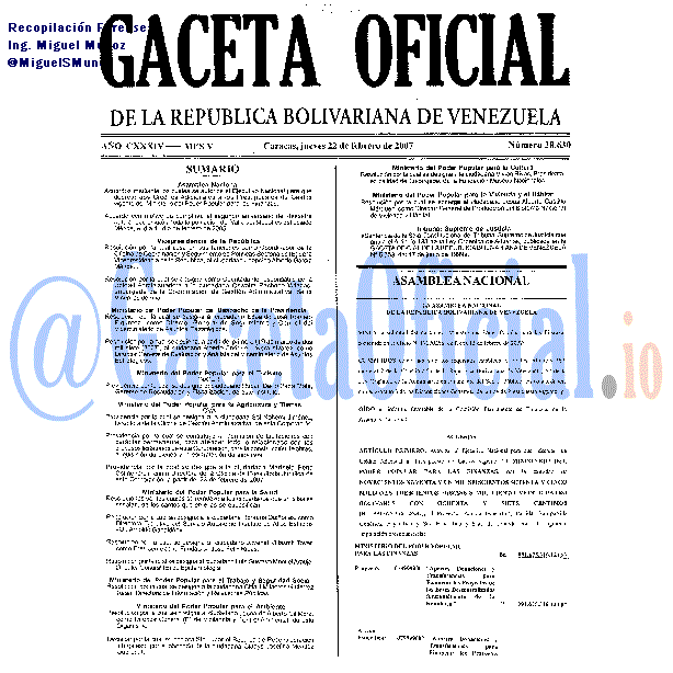Gaceta Oficial 38630 del 22 Febrero 2007
