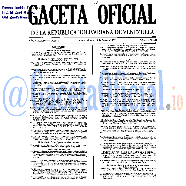Gaceta Oficial 38631 del 23 Febrero 2007