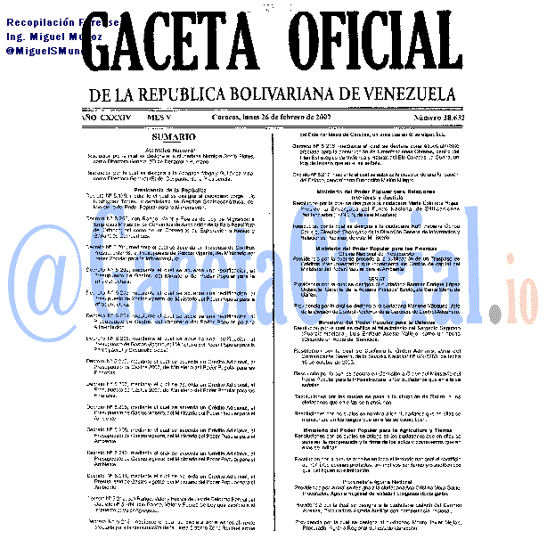 Gaceta Oficial 38632 del 26 Febrero 2007