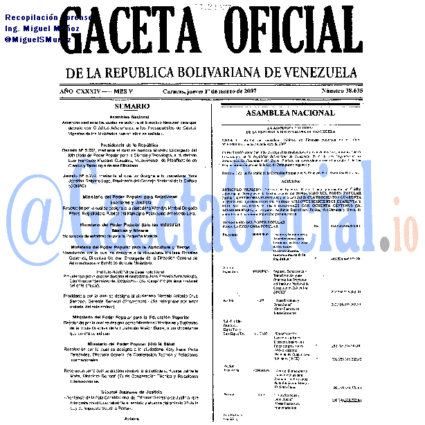 Gaceta Oficial 38635 del 1 Marzo 2007