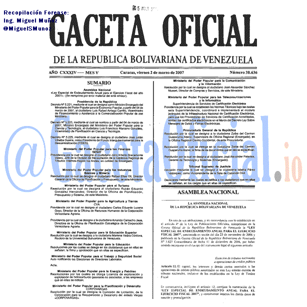 Gaceta Oficial 38636 del 2 Marzo 2007
