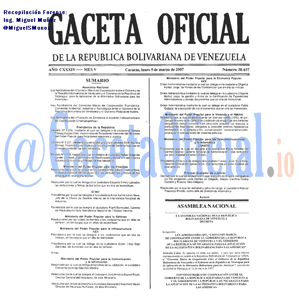 Gaceta Oficial 38637 del 5 Marzo 2007