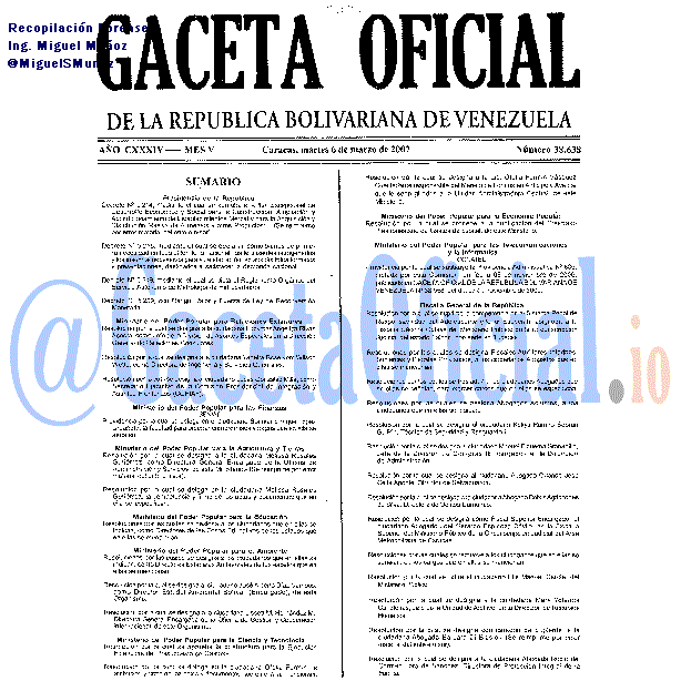 Gaceta Oficial 38638 del 6 Marzo 2007