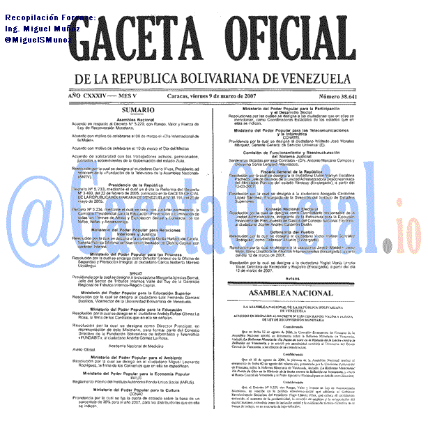 Gaceta Oficial 38641 del 9 Marzo 2007